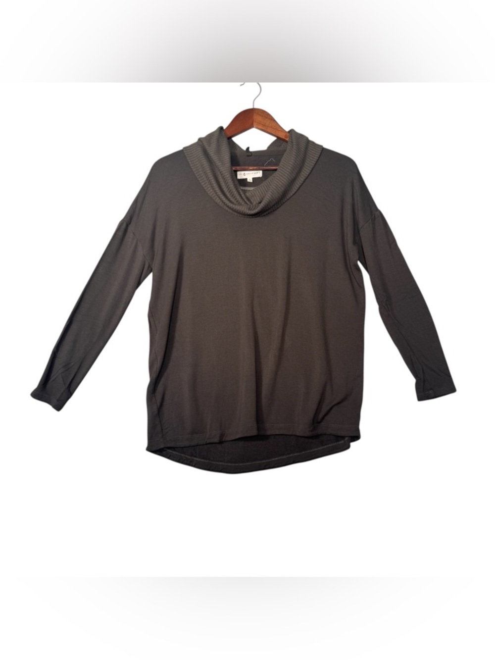 Lou Grey LOFT Cowl Neck Top Small Dark Olive Soft Knit Cozy Relaxed Fit